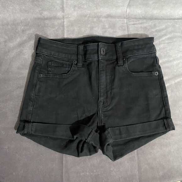 American Eagle Jean Shorts Womens 0 Next Level Stretch‎ Hi-Rise Shortie Black - Picture 1 of 8
